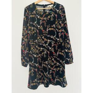LOFT Floral Long Sleeve MIDI Dress Sz 12 Fit & Flare Zip Closure Boho